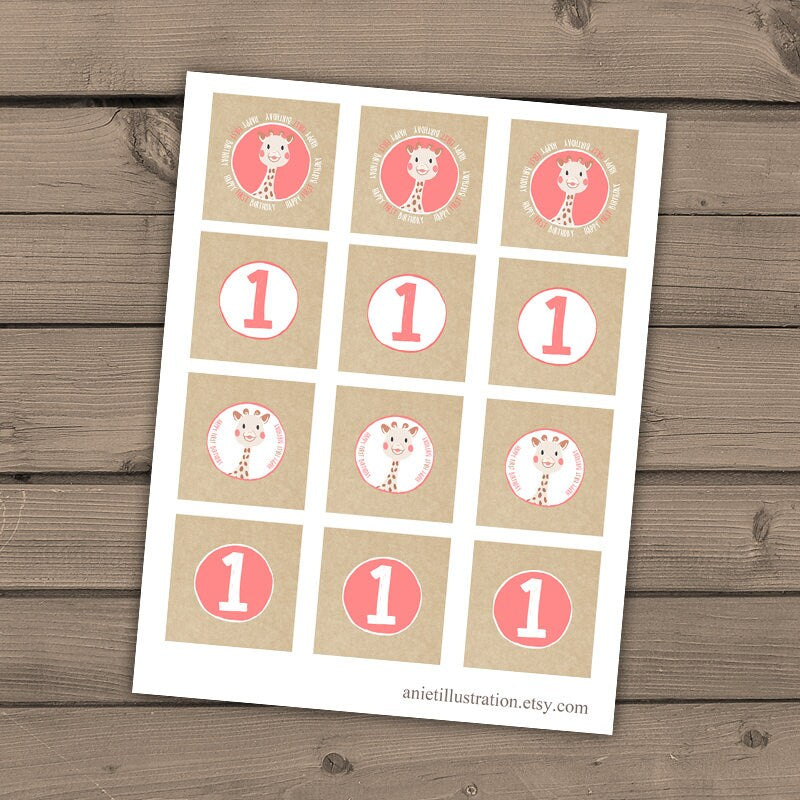 Giraffe Thank You Tags Birthday Giraffe birthday Cupcake Toppers Favor Tags Giraffe Thank you labels Instant download Digital PRINTABLE DIY