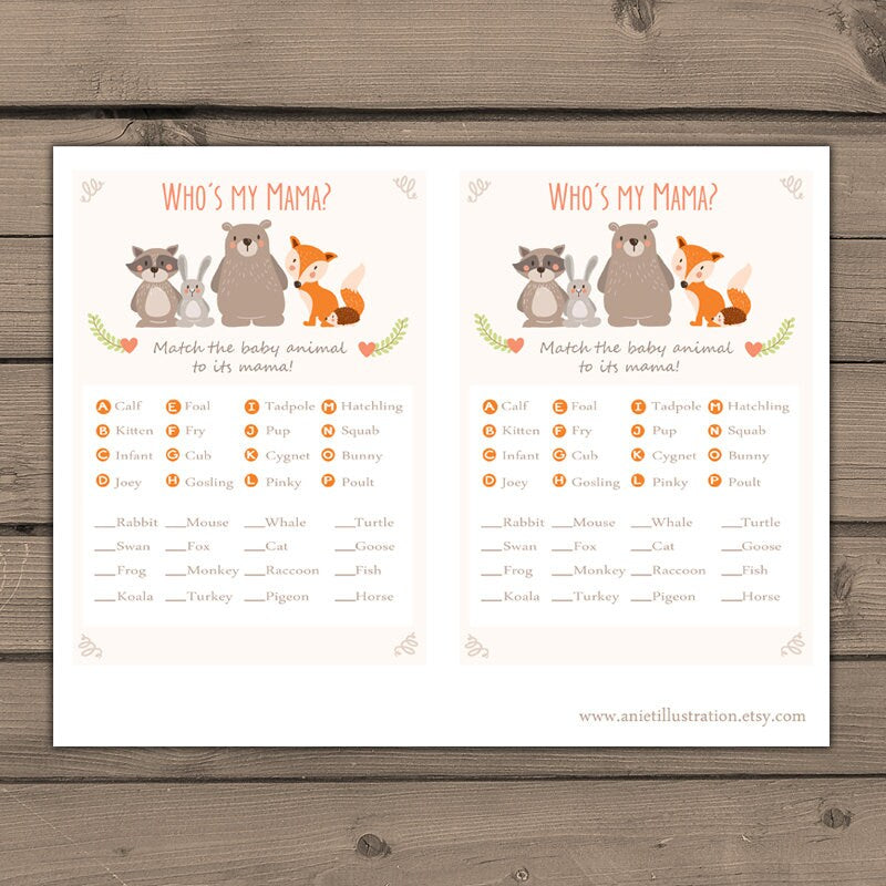 Baby shower game Match baby animals game Instant download Woodland baby shower Forest animals Gender neutral Neutral shower PRINTABLE 0010