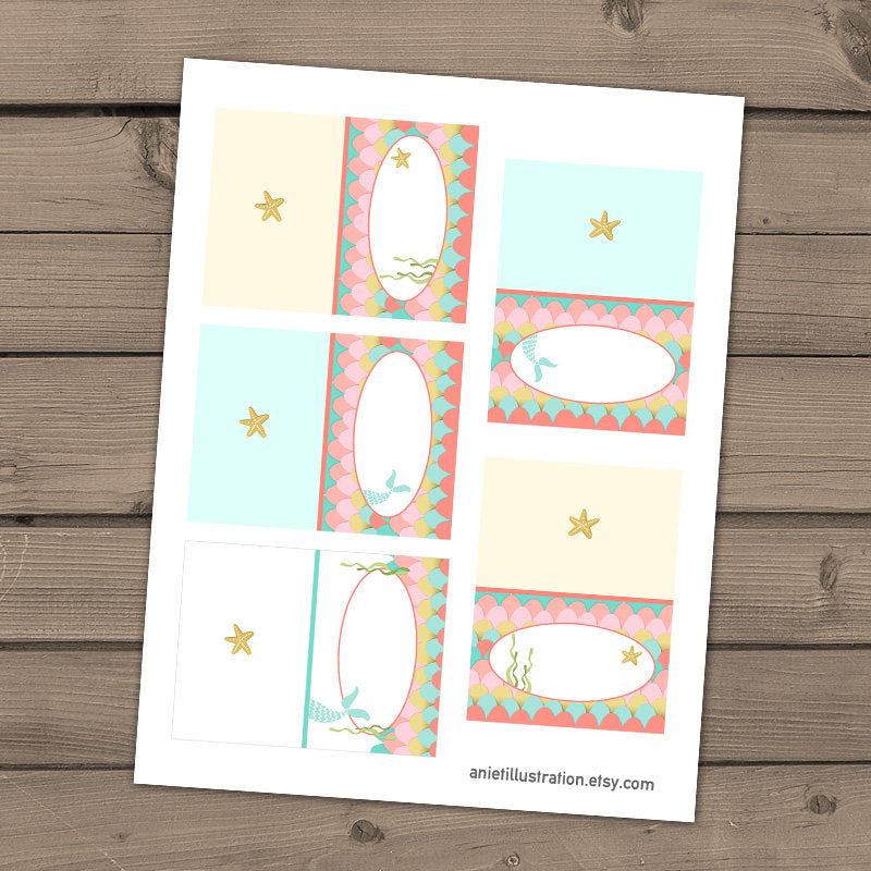 Mermaid Food labels Mermaid birthday Food tend cards Food tags Mermaid coral mint teal Under the sea birthday Digital PRINTABLE DIY 0021