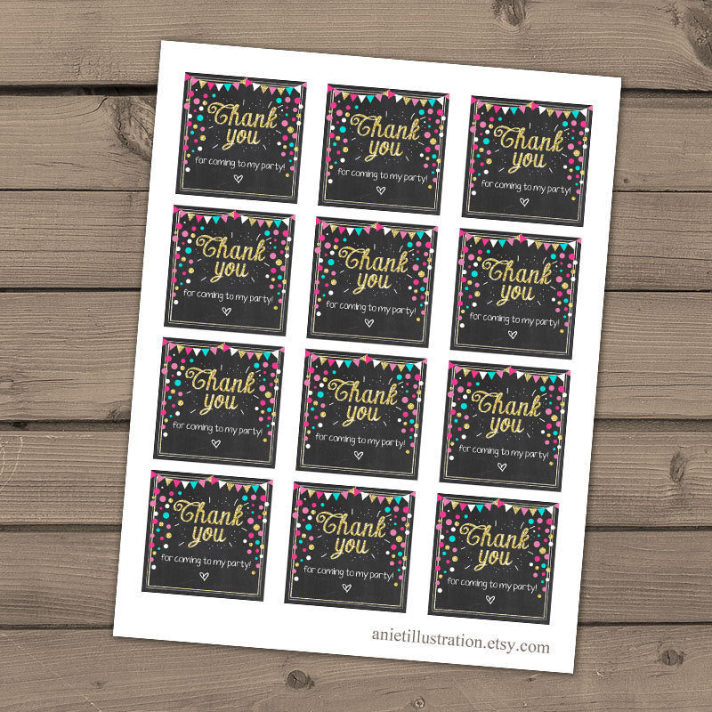 Pink Turquoise gold Thank You Tags Favor tags birthday party Confetti Favor tags Pink mint Glittery gold birthday Favor tags PRINTABLE DIY