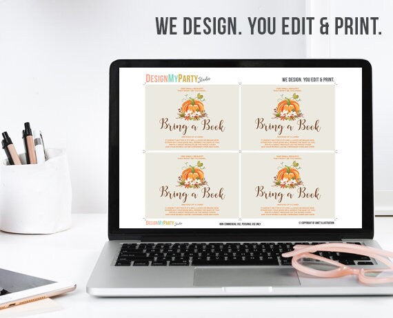 Rustic Pumpkin Baby Shower Bring a Book Rustic Gender Neutral Brown Autumn Fall Book Request Library Book insert Book card PRINTABLE 0049