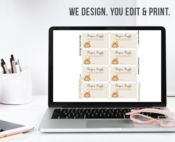 Baby Shower Diaper Raffle Card Little Pumpkin Gender Neutral Brown Autumn Fall Rustic Diaper Raffle Instant Download PRINTABLE 0049