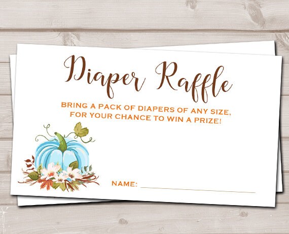 Baby Shower Diaper Raffle Card Little Pumpkin Boy Shower Blue Brown Autumn Fall Rustic Diaper Raffle Instant Download PRINTABLE 0049