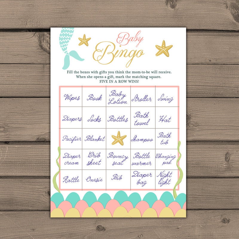 Mermaid Baby shower Bingo game Bingo cards Instant download Bingo Mermaid baby shower Coral mint gold Under the sea shower PRINTABLE 0021