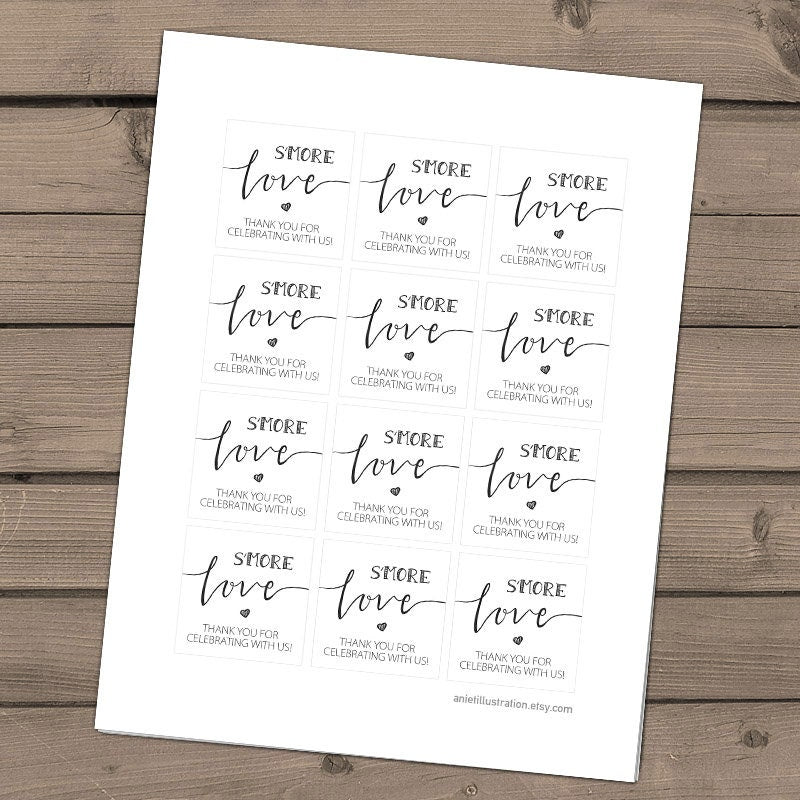 Wedding favor tags s'more Love tags Wedding Smore wedding tags Wedding favors Thank you tags Gift tags download Digital PRINTABLE 0276