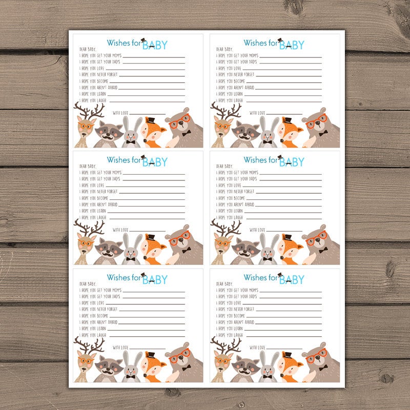 Baby shower wishes for baby Well Wishes for Baby Cards Woodland baby shower Forest animals Shower Activity PRINTABLE instant download 0010