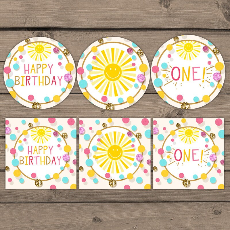 You are my sunshine Cupcake Toppers Favor Tags Birthday Party Decoration Stickers Sunshine birthday Instant download Digital PRINTABLE DIY