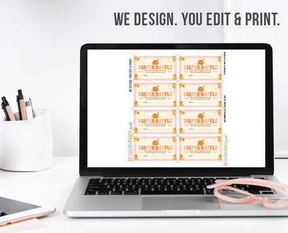 Baby Shower Diaper Raffle Card Little Pumpkin Pink Girl Leaves Lights Autumn Fall Rustic Diaper Raffle Instant Download PRINTABLE 0055
