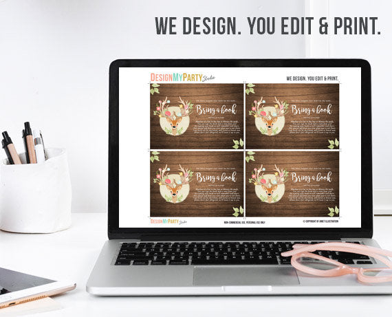 Oh Deer Baby shower Bring a book card Woodland Book insert Book card Gender neutral Little Deer Little Buck Hunting Book card PRINTABLE 0060