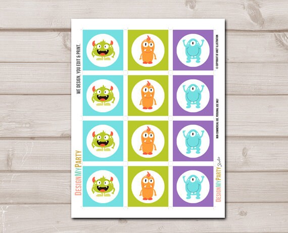 Little Monster Cupcake Toppers Favor Tags Monsters Birthday Party Decoration Boy Stickers Monsters Toppers download Digital PRINTABLE 0058