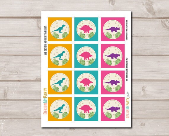 Girl Dinosaur Cupcake Toppers Favor Tags Birthday Party Decoration Dino Party Dino Birthday Boy Prehistoric download Digital PRINTABLE 0043