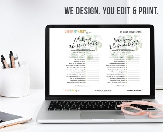 Who knows Bride Best Bridal Shower Game Wedding Shower Activity Eucalyptus Bachelorette Party Game Foliage Greenery Download PRINTABLE 0029