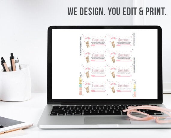 Baby shower Diaper raffle card Teddy bear Girl Baby shower game Teddy bear Diaper raffle ticket Teddy bear Pink Sprinkle DIY PRINTABLE 0025