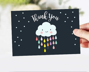 Baby Shower Thank you Card Cloud Thank You Note 4x6" Rain Cloud Raindrop Showered with Love Sprinkle Navy Neutral Instant Download 0036
