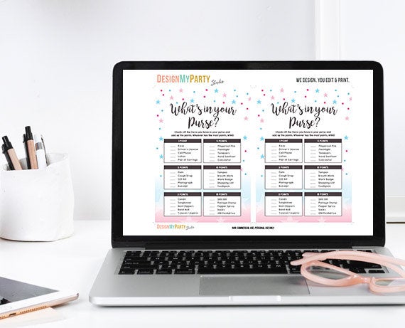 Baby Shower Twinkle Little Star Whats in Your Purse Game Gender Neutral Pink and Blue Gender Reveal Printable Instant Download 0235