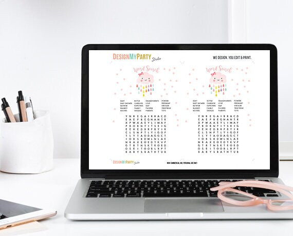 Cloud Baby Shower Game Word Search Game Cards Instant Raindrops Rain Drops Girl Printable Baby Game Shower Activities DIY Printable 0036