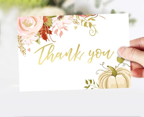 Floral Pumpkin Thank you Card Fall Baby Shower Fall in Love Bridal Shower Thank You Note Gold Burgundy Rustic 4x6" Instant Download 0176