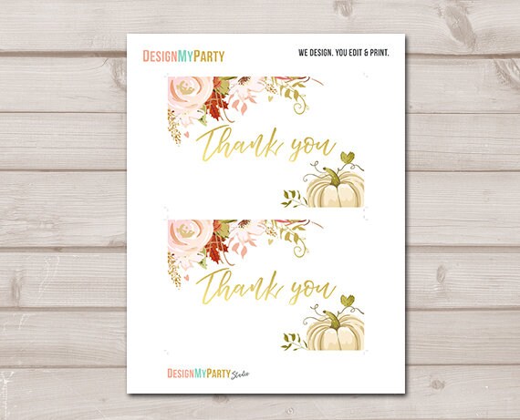 Floral Pumpkin Thank you Card Fall Baby Shower Fall in Love Bridal Shower Thank You Note Gold Burgundy Rustic 4x6" Instant Download 0176