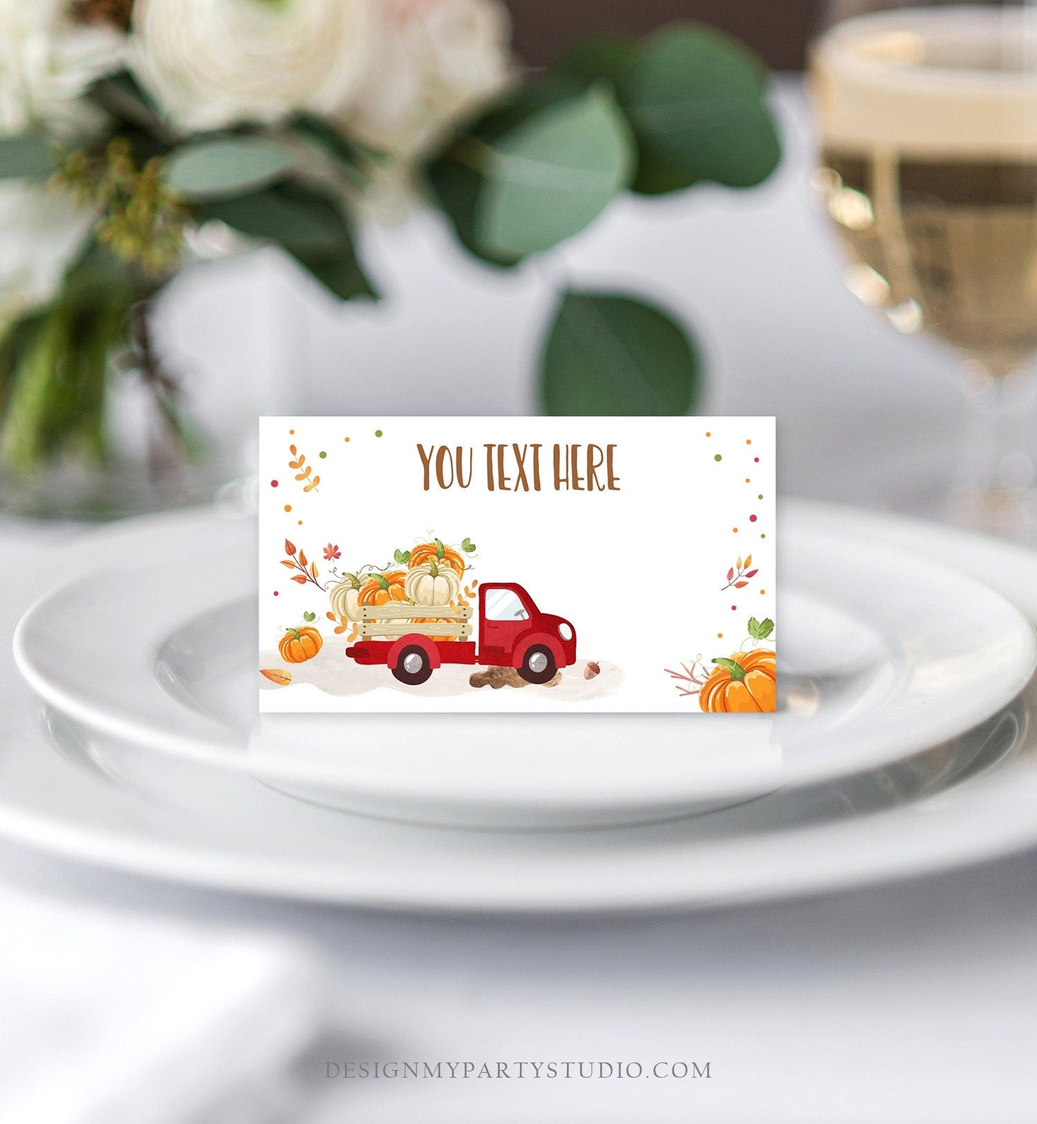 Editable Pumpkin Food Labels Pumpkin Truck Birthday Place Card Fall Harvest Autumn Tent Card Pumpkin Shower Neutral Printable Template 0153