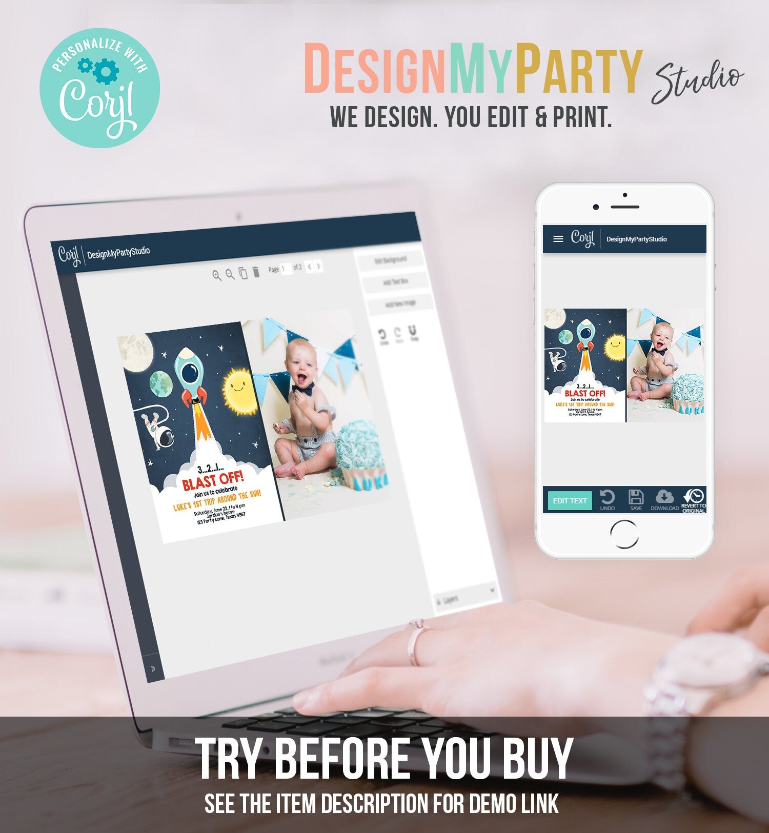 Editable Outer Space Birthday Invitation Rocket Astronaut Birthday Space Ship Blast Off Download Printable Template Digital Corjl 0046