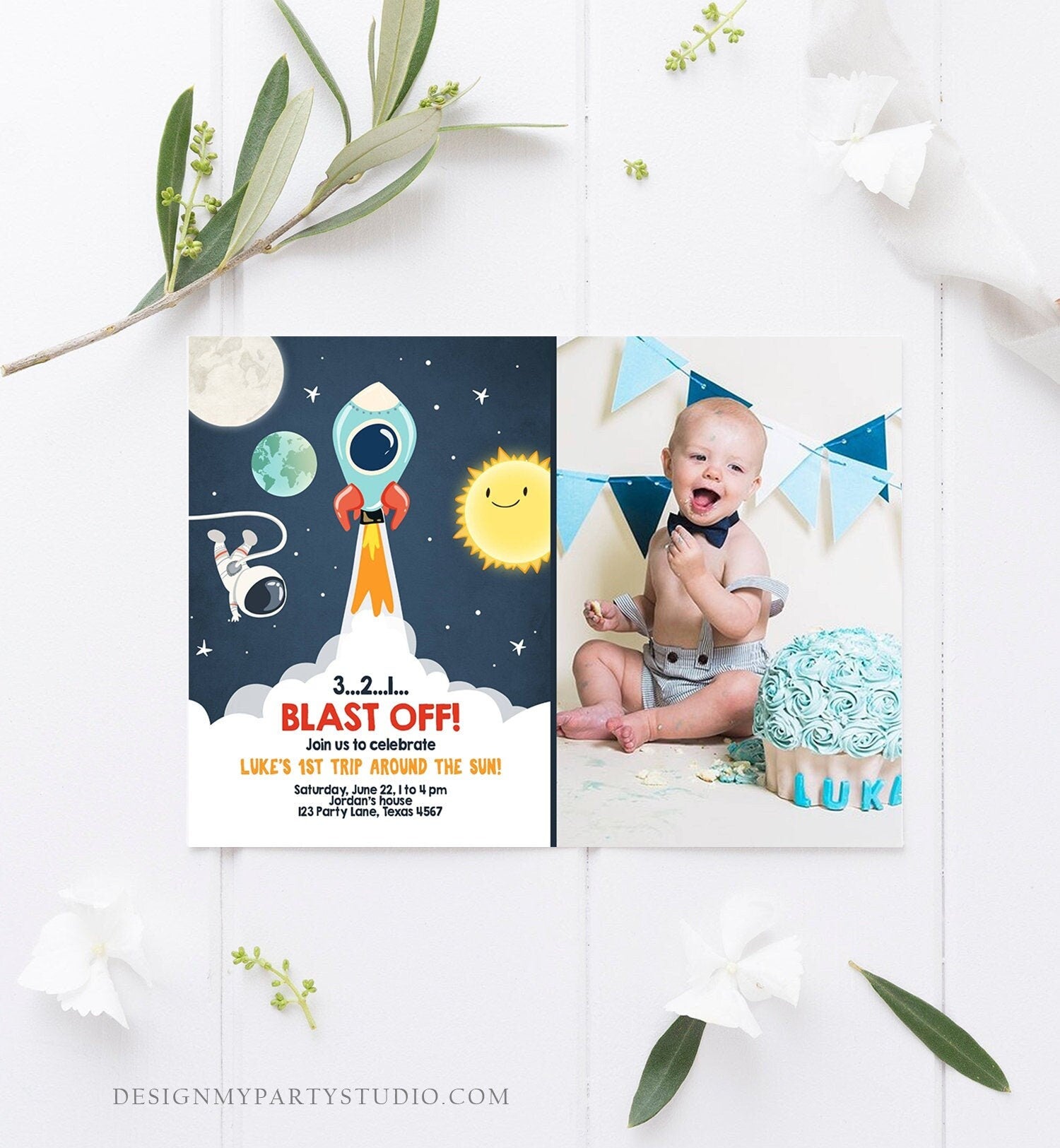 Editable Outer Space Birthday Invitation Rocket Astronaut Birthday Space Ship Blast Off Download Printable Template Digital Corjl 0046