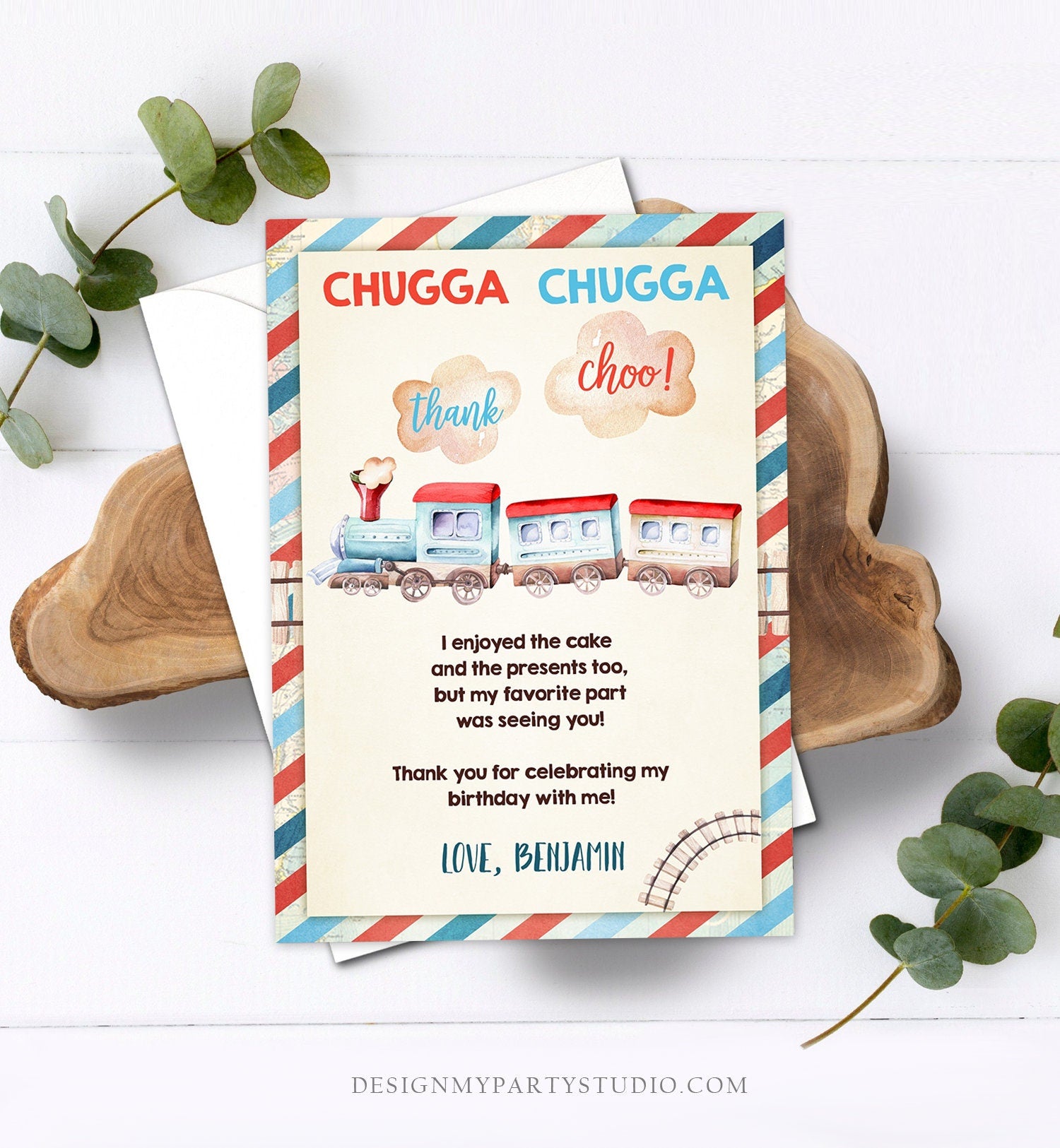 Editable Train Thank You Card Chugga Thank Choo Train Thanks Vintage Train Party Train Birthday Download Printable Template Corjl 0149