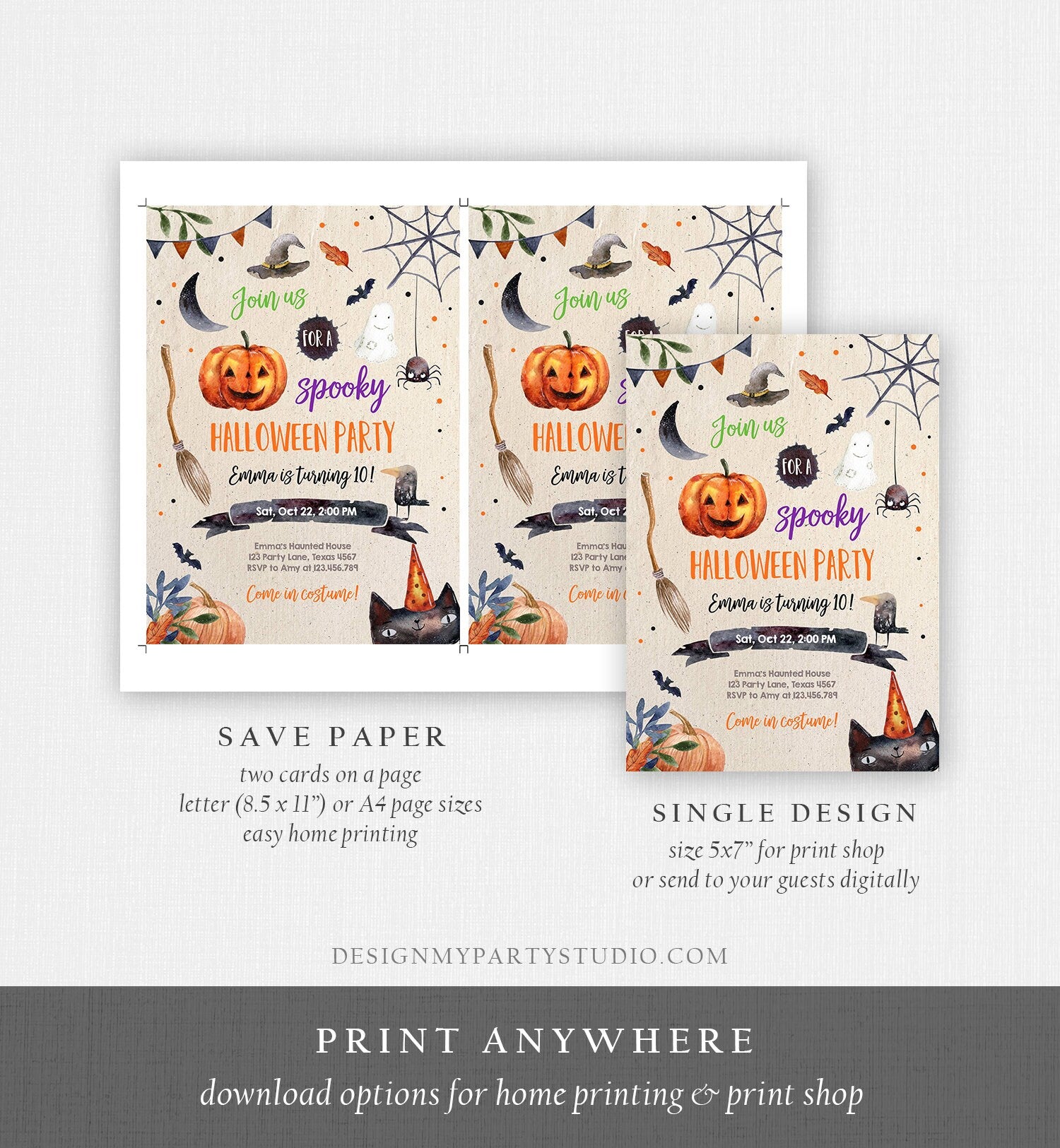 Editable Halloween Party Invitation Halloween Birthday Invitation Kids Halloween Bash Adult Download Printable Template Editable Corjl 0261