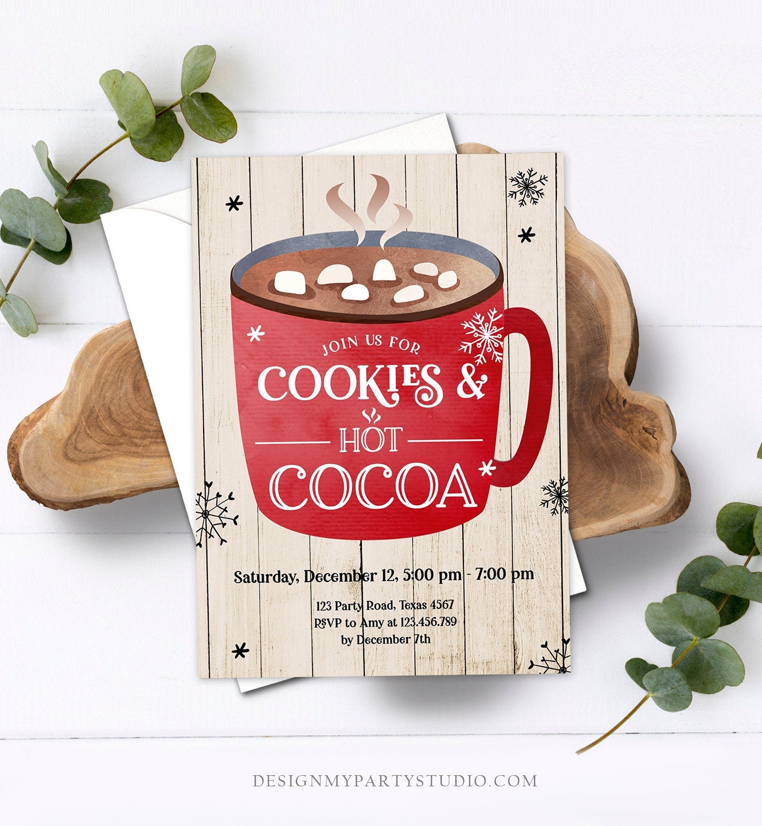 Editable Cookies and Cocoa Invitation Hot Cocoa Party Invitation Cookies and Milk Birthday Christmas Download Printable Template Corjl 0262