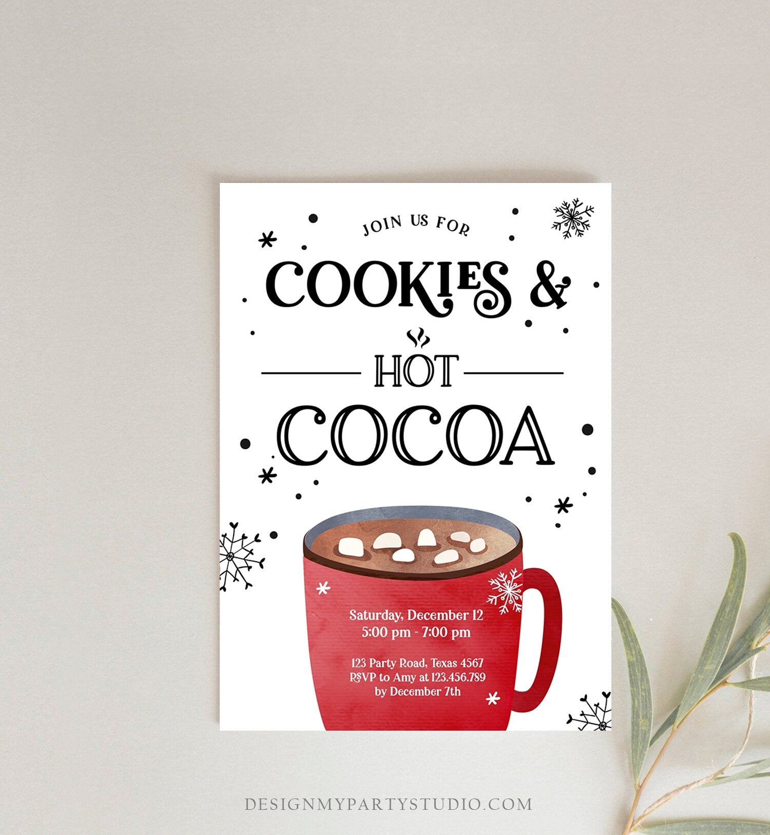 Editable Cookies and Cocoa Invitation Hot Cocoa Party Invitation Cookies and Milk Birthday Christmas Download Printable Template Corjl 0262