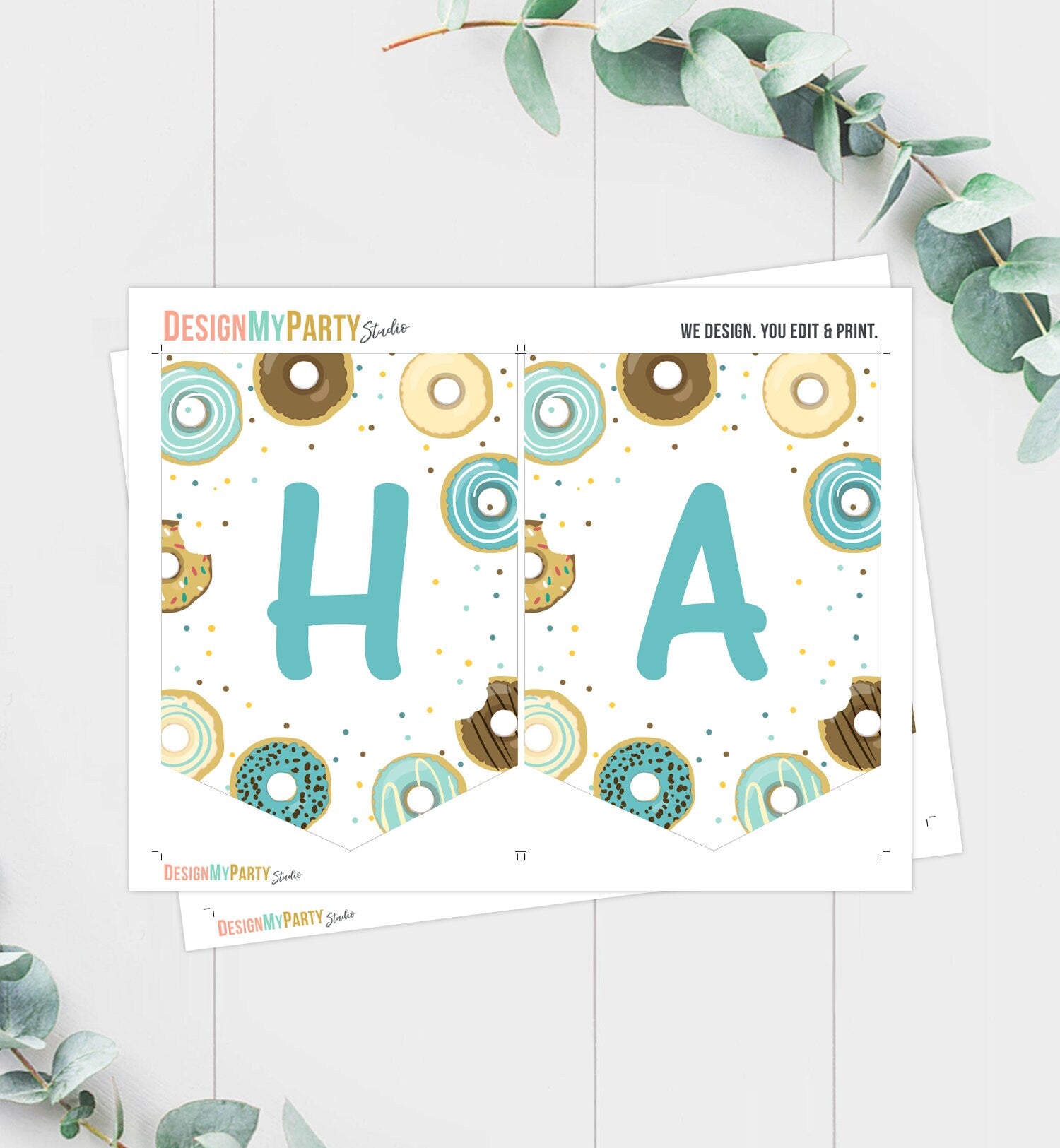Happy Birthday Banner Donut Birthday Banner Boy Blue Donut Party Birthday Doughnut Decoration Instant Download PRINTABLE DIGITAL DIY 0050