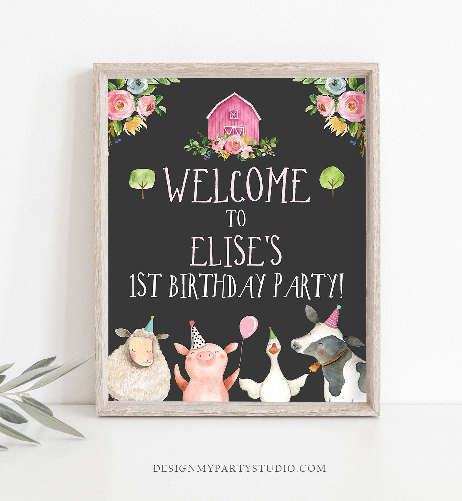 Editable Farm Birthday Welcome Sign Girl Barnyard Birthday Welcome Sign Farm Animals Birthday Welcome Girl Template Corjl PRINTABLE 0155