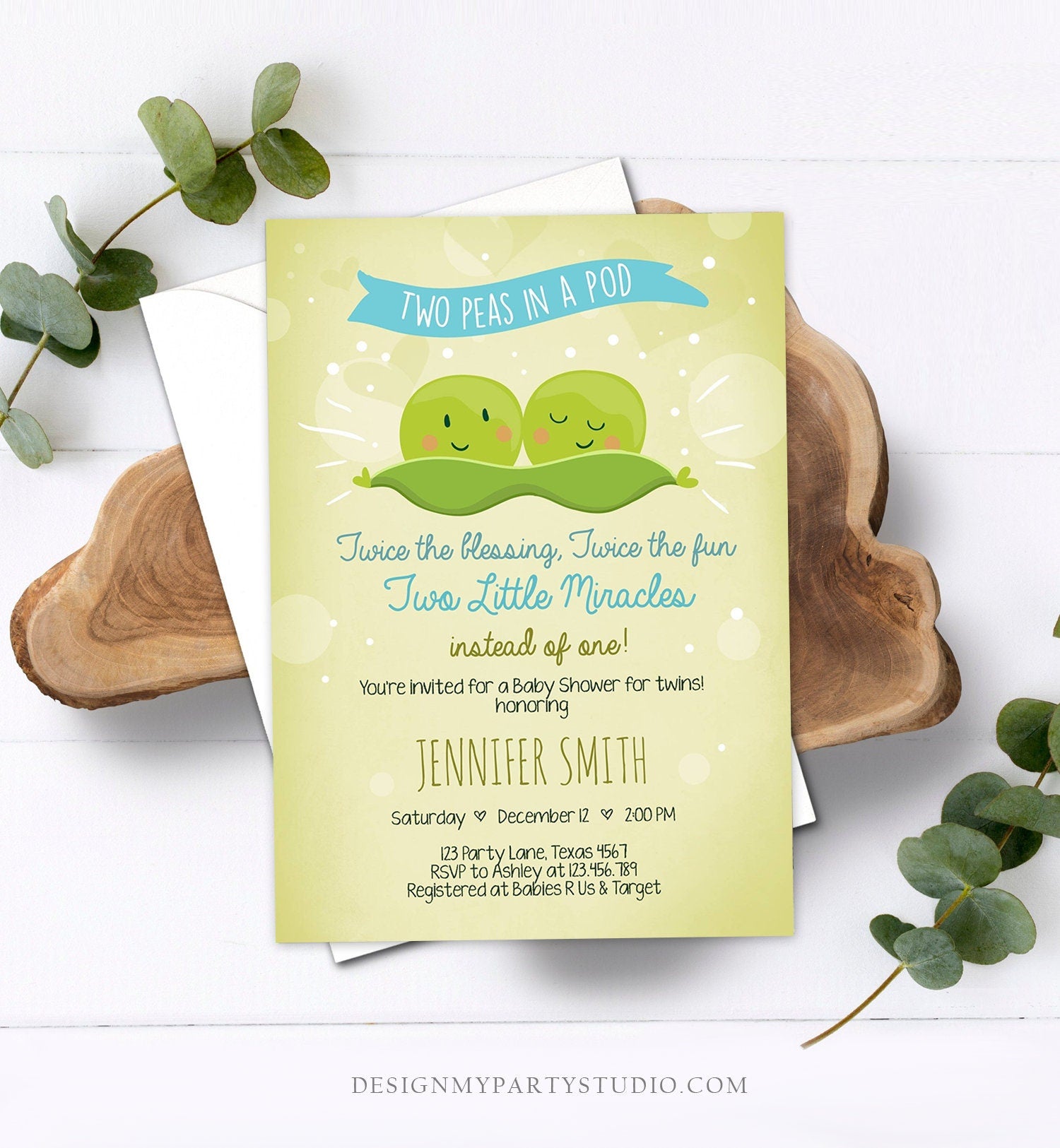 Editable Twin Baby Shower Invitation Boys Two Peas In a Pod Baby Shower Blue Twins Invitation Sweet Pea Template Download Digital Corjl 0020