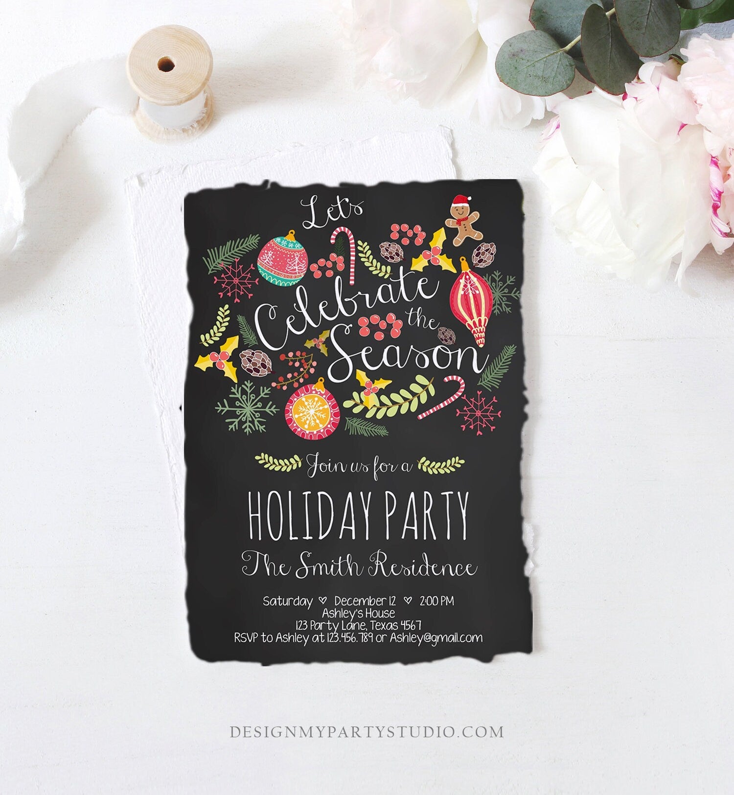 Editable Holiday Party Invitation Christmas Party Invite Cookie Party Tis The Season Winter Party Gingerbread Printable Template Corjl 0270