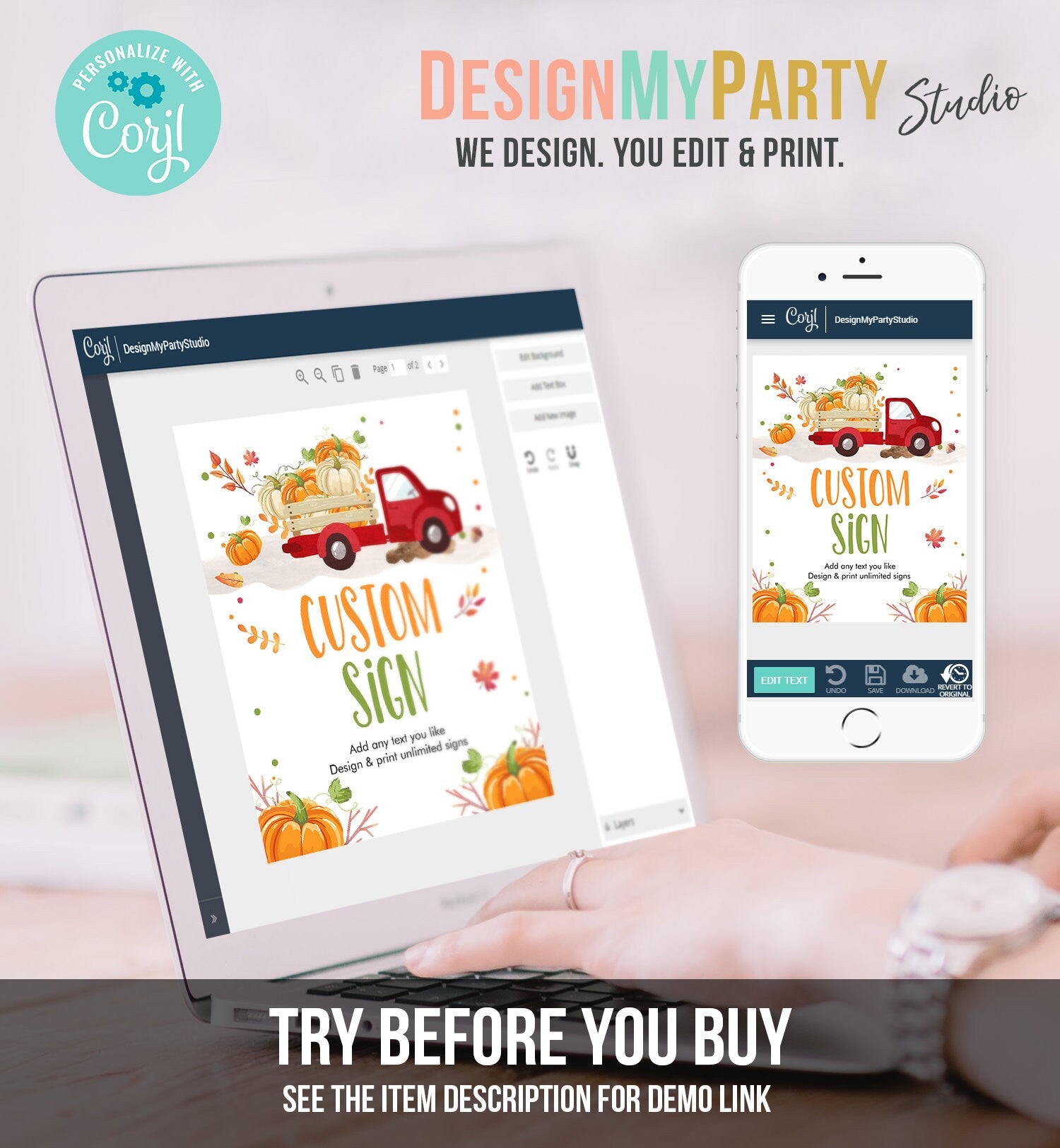 Editable Custom Sign Pumpkin Sign Pumpkin Truck Table Sign Pumpkin Fall Decor 1st Birthday Pumpkin Party 8x10 Download PRINTABLE Corjl 0153