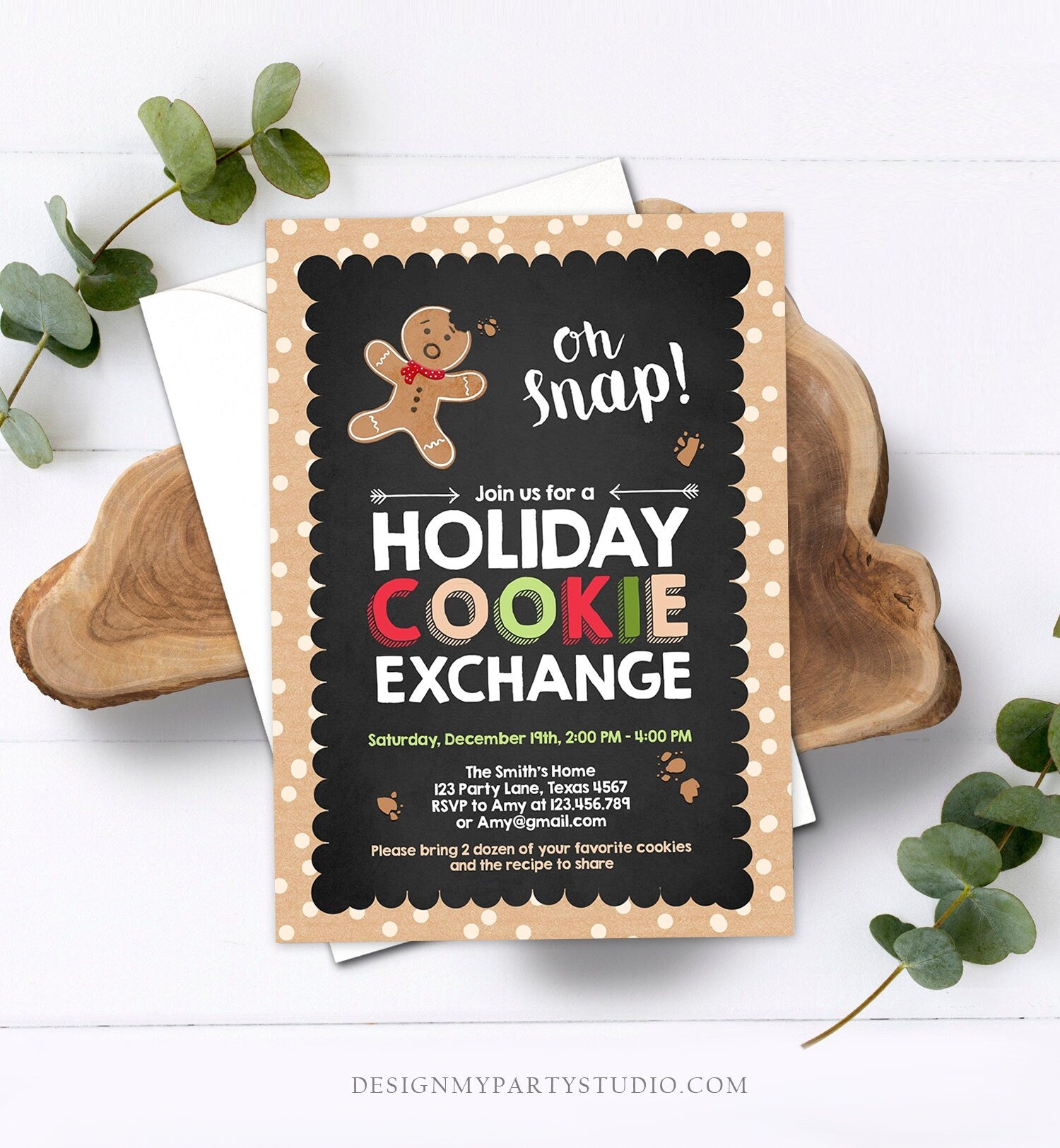 Editable Christmas Cookie Exchange Invitation Christmas Party Invite Cookie Party Gingerbread Download Printable Invite Template Corjl 0111