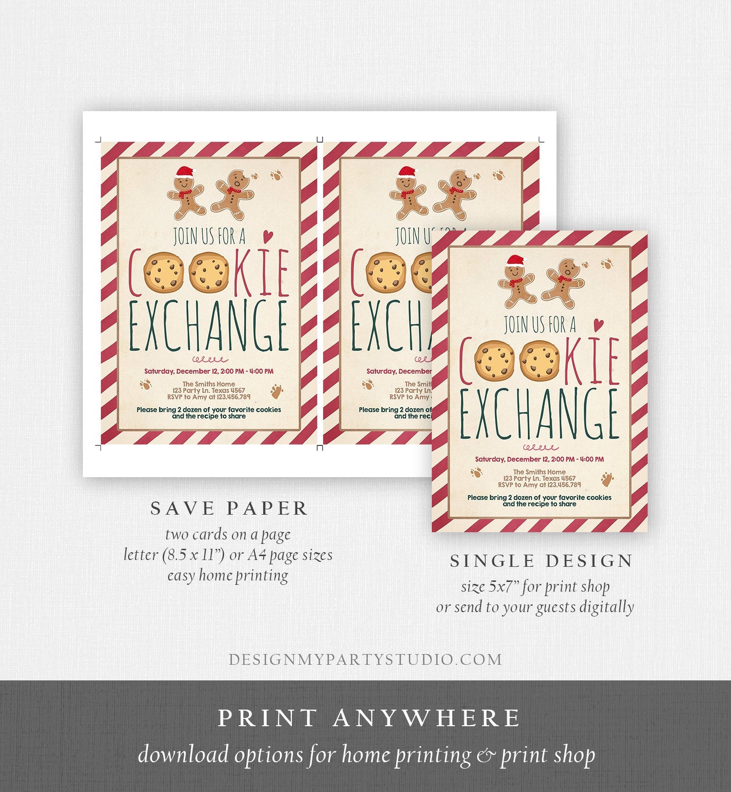 Editable Cookie Exchange Party Invitation Christmas Party Invitation Cookie Party Gingerbread Xmas Download Printable Template Corjl 0111