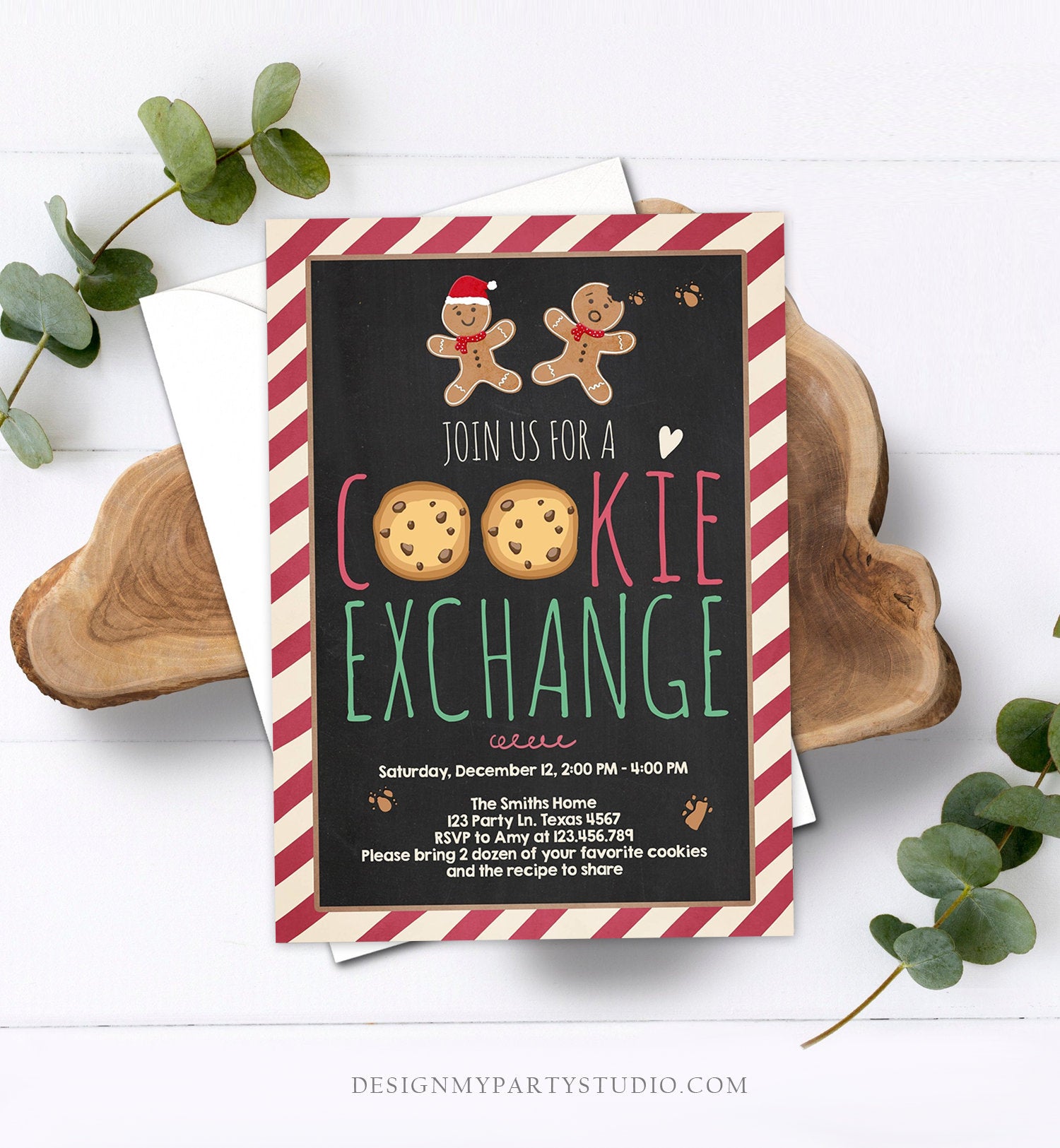 Editable Cookie Exchange Invitation Christmas Party Invitation Cookie Party Gingerbread Download Printable Invitation Template Corjl 0111