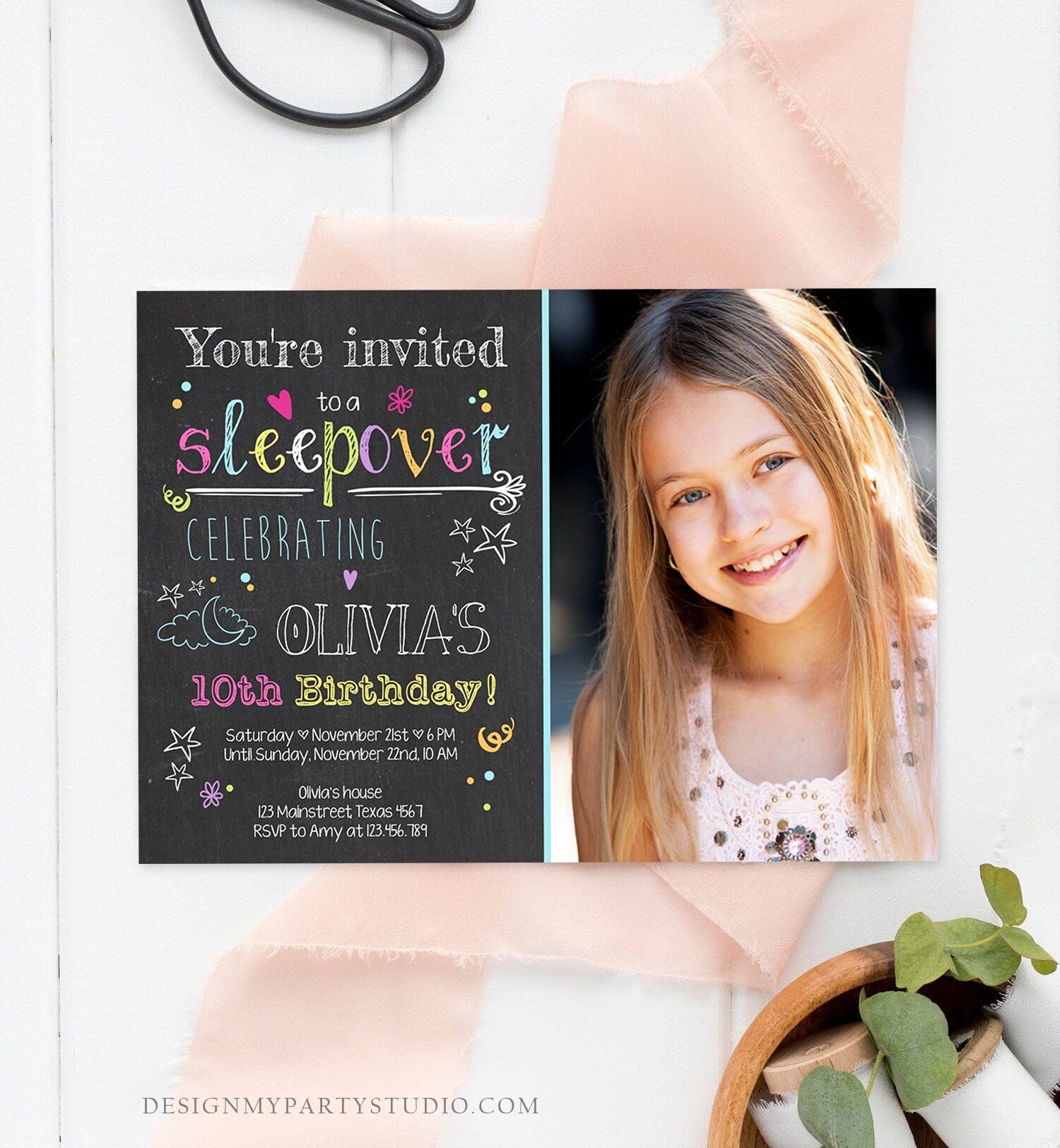 Editable ANY AGE Sleepover Party Invitation Slumber Party Pajamas Birthday Girl Pink Download Printable Invite Template Corjl Digital 0275