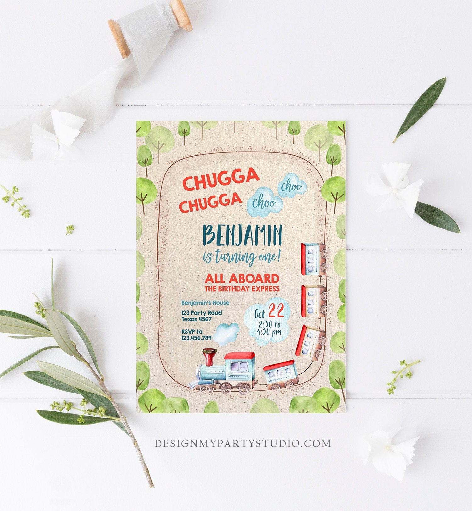 Editable Train Birthday Invitation Vintage Train Party Train Invitation Chugga Choo All Aboard Boy Download Printable Template Corjl 0149