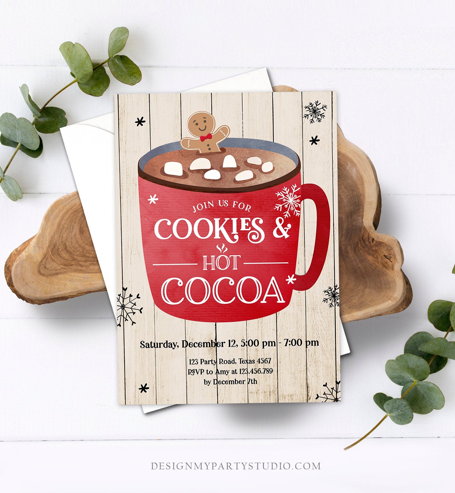 Editable Cookies and Cocoa Invitation Hot Cocoa Party Invitation Cookies and Milk Birthday Christmas Download Printable Template Corjl 0262