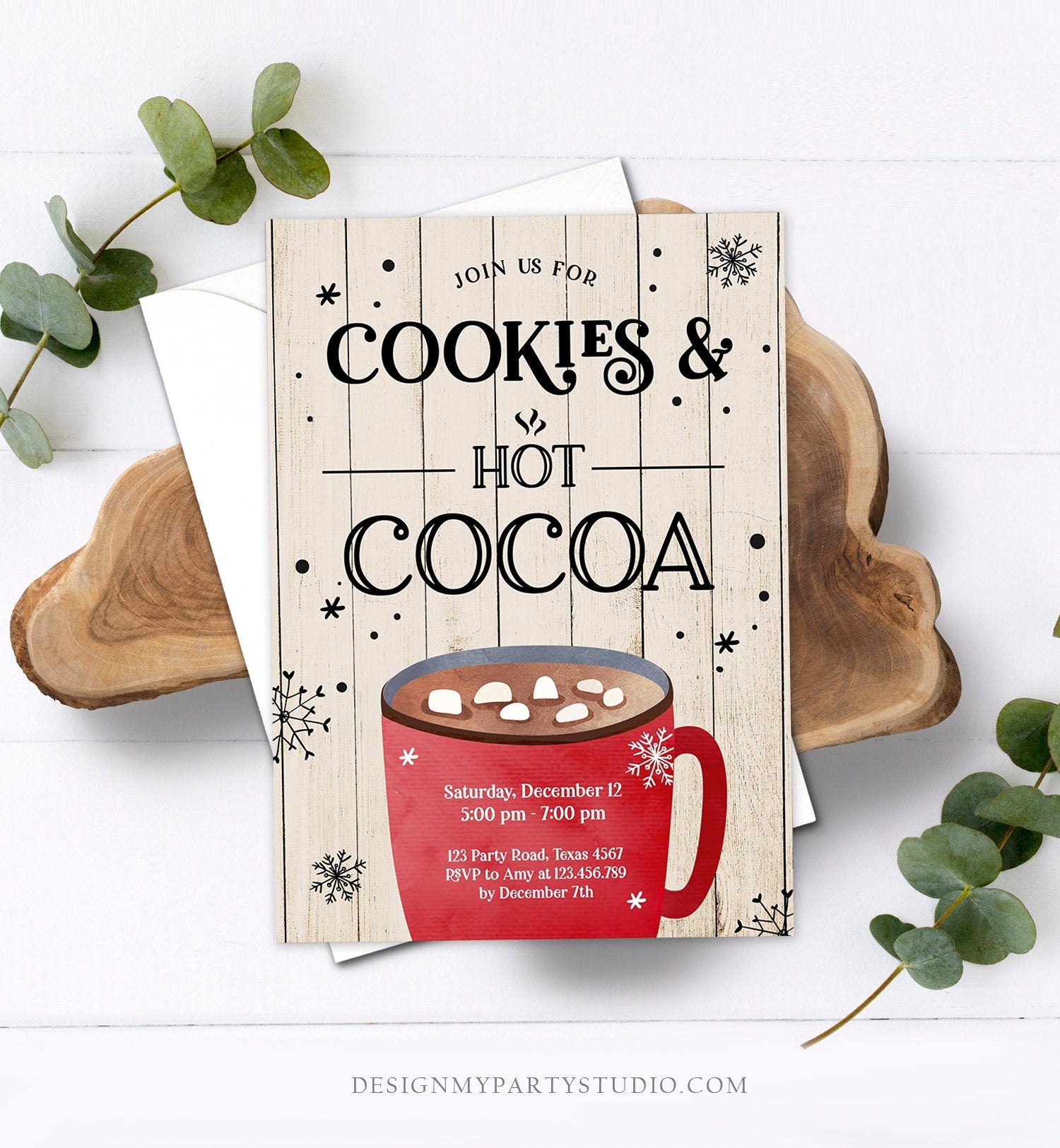 Editable Cookies and Cocoa Invitation Hot Cocoa Party Invitation Cookies and Milk Birthday Christmas Download Printable Template Corjl 0262