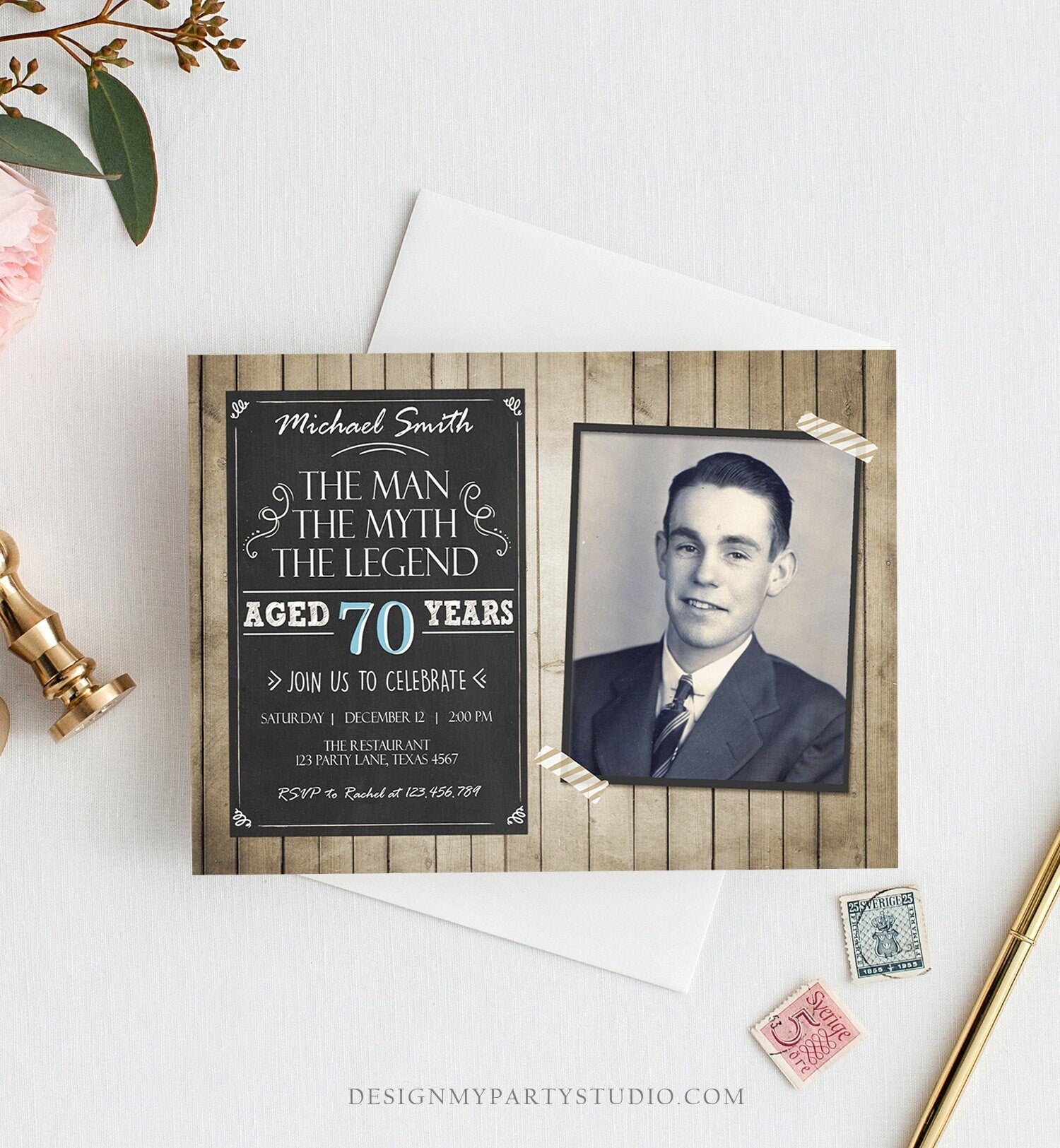 Editable The Man The Myth The Legend Birthday Invitation Man Men Adult Birthday Wood Rustic Chalk Download Printable Invitation Corjl 0101