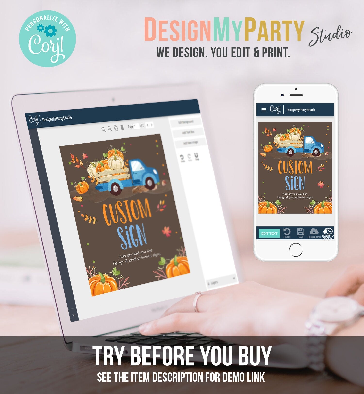 Editable Custom Sign Pumpkin Sign Pumpkin Boy Blue Truck Table Sign Pumpkin Fall Decor 1st Birthday Party 8x10 Download PRINTABLE Corjl 0153