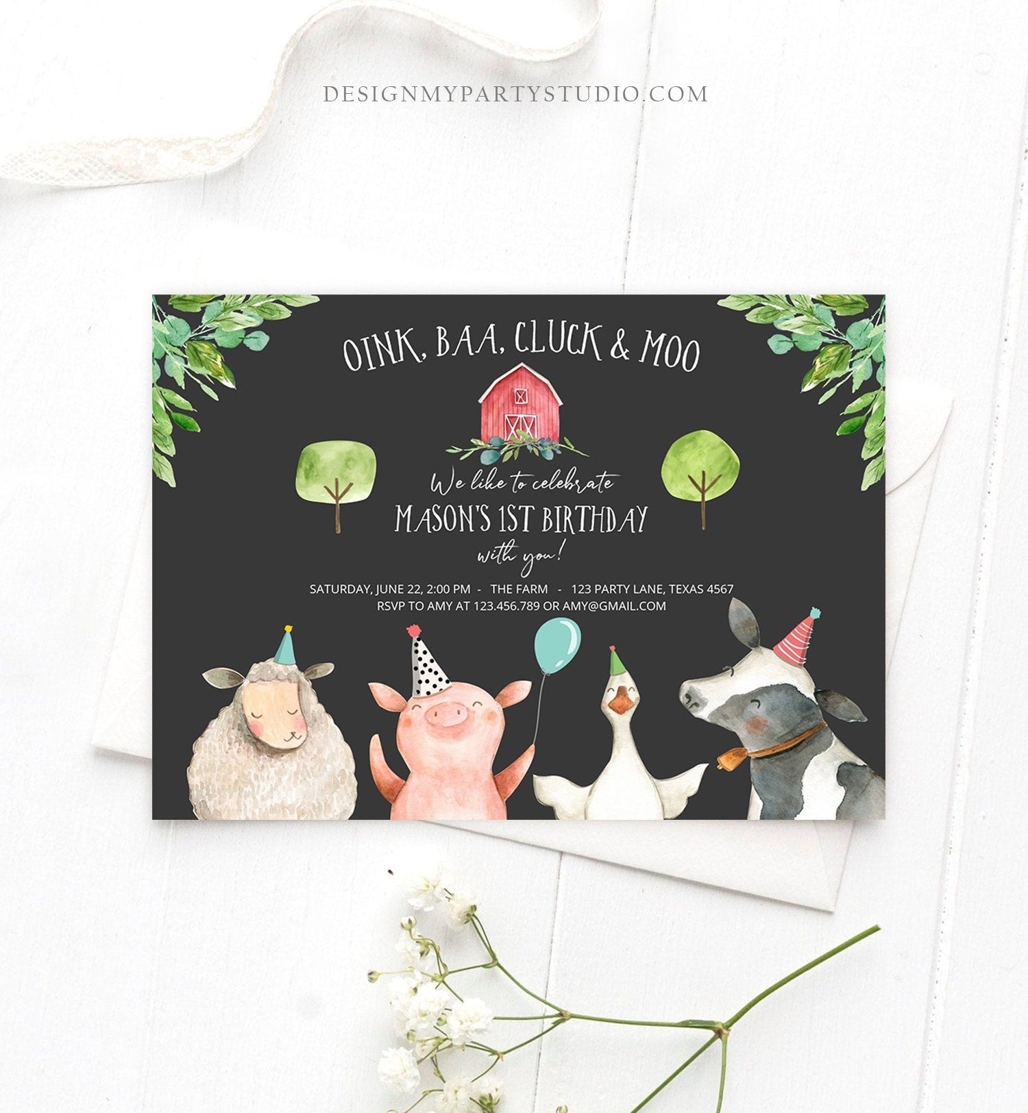 Editable Farm Birthday Invitation Boy Farm Animals Boy Barnyard Birthday Party Download Printable Invitation Template Digital Corjl 0155