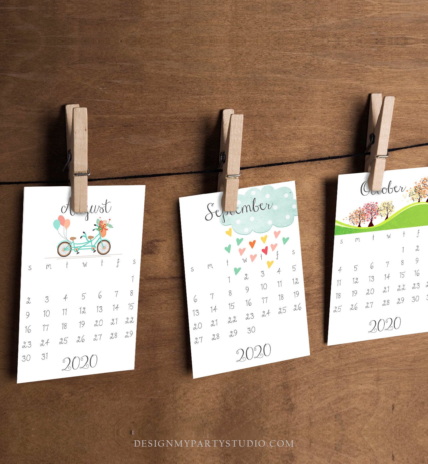 PRINTABLE 2020 Calendar Wall Calendar Desk Calendar Classroom School Calendar 4x6 Month Year Seasons Colorful Digital Instant Download DIY