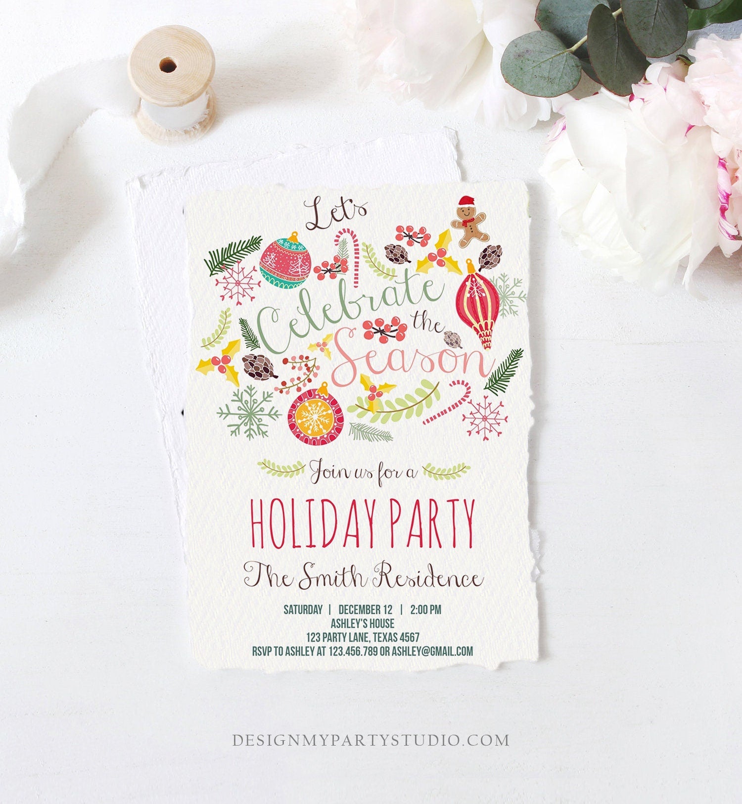 Editable Holiday Party Invitation Christmas Party Invite Cookie Party Tis The Season Winter Party Gingerbread Printable Template Corjl 0270