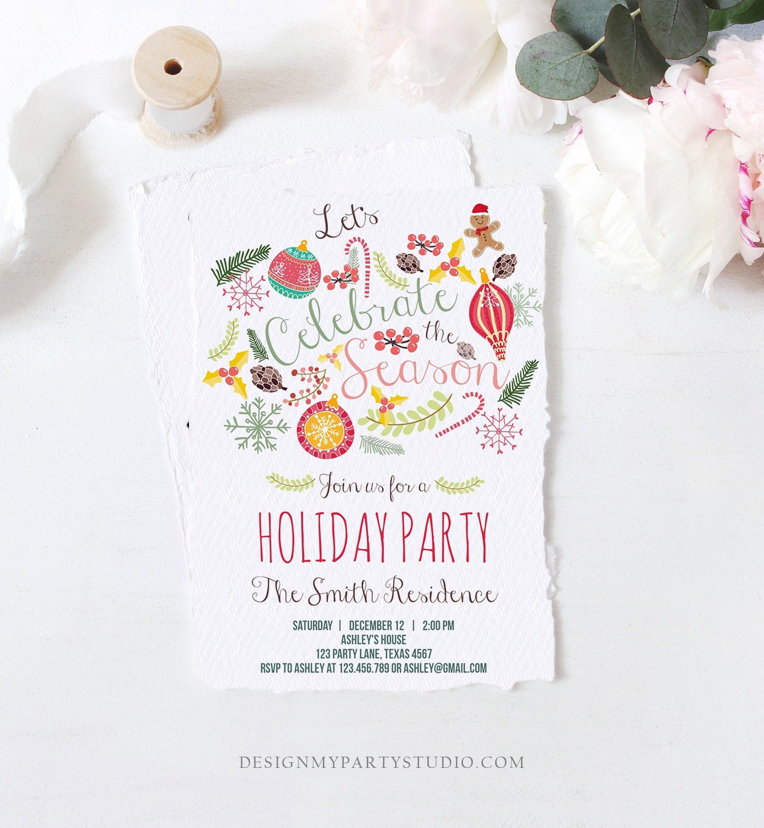Editable Holiday Party Invitation Christmas Party Invite Cookie Party The Season Winter Party Gingerbread Printable Template Corjl 0270
