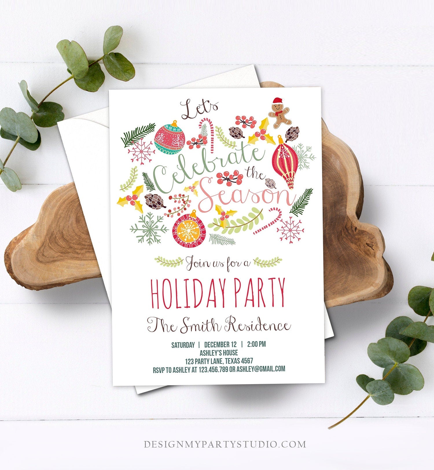 Editable Holiday Party Invitation Christmas Party Invite Cookie Party The Season Winter Party Gingerbread Printable Template Corjl 0270