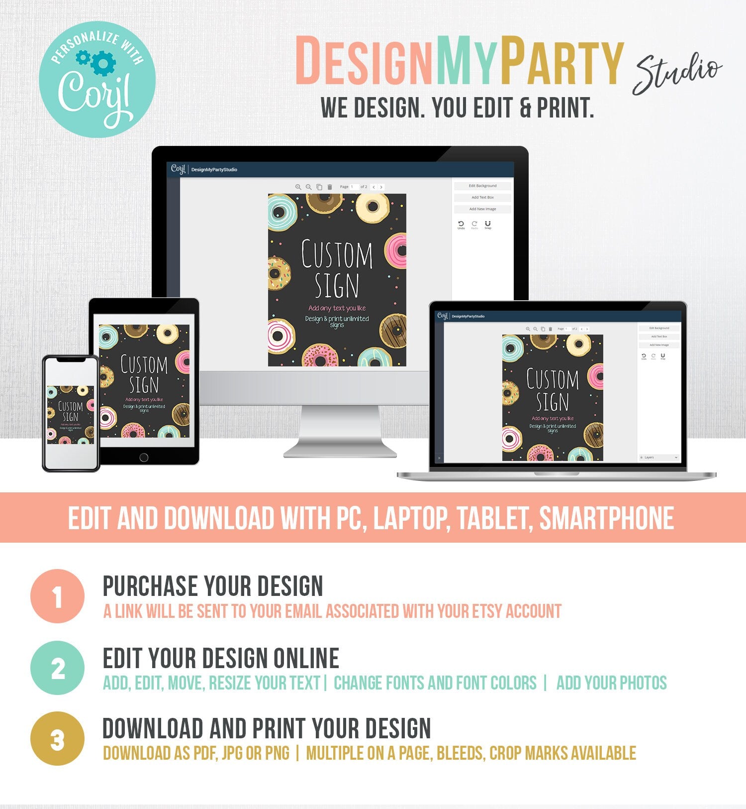 Editable Donut Sign Birthday Bridal Shower Baby Shower Wedding Pink Girl Teal Chalk Table Bar Custom Sign Doughnut Sweet Corjl Template 0050