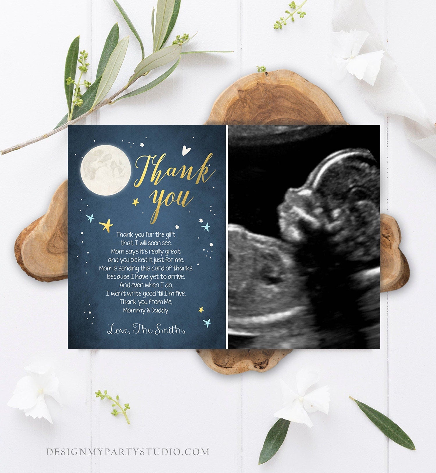 Editable Baby Shower Thank you Card Loved to the Moon and Back Moon Thank You Twinkle Twinkle Little Star Instant Download Corjl 0017